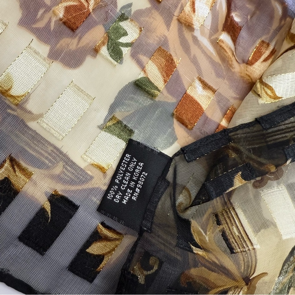 Cejon Accessories Sheer Rectangular Royal Roses Golden Floral Scarf 13x58” - Picture 5 of 7